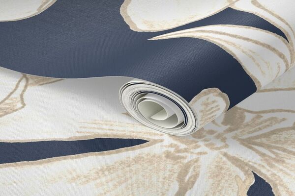 Vinyl Wallpaper 12ft x 2ft - Navy Grandiflora Magnolias Large Floral Abstract